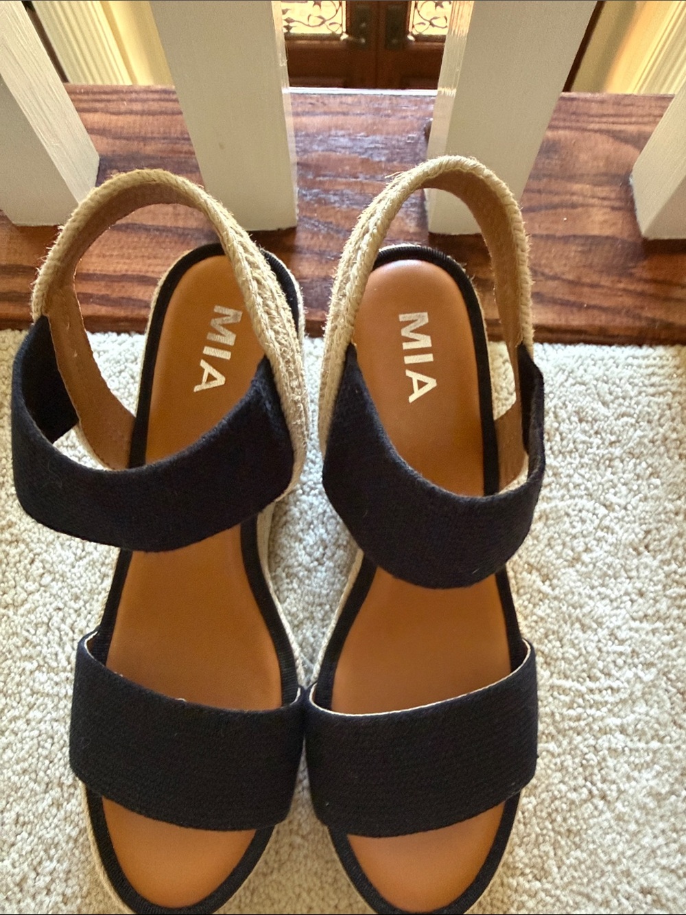 MIA Black Espadrille Slingback Sandals with Tan Insole